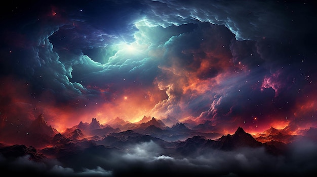 Разноцветная туманность на фоне звездного облака
