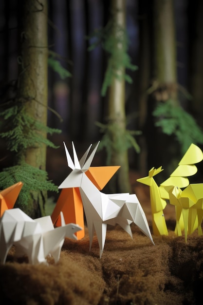 Foto foresta di carta multicolore e animali del bosco in estate creati utilizzando la tecnologia generativa dell'ia