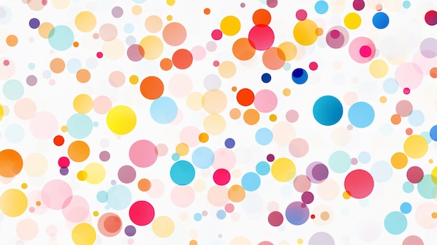 Multicoloured polka dot pattern on a white background