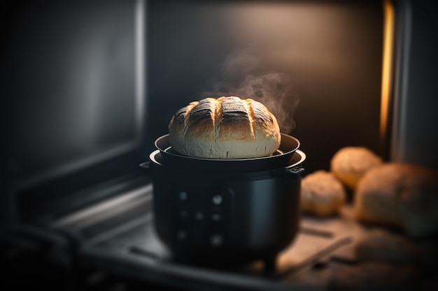 Multicooker baked bread illustration Generative AI