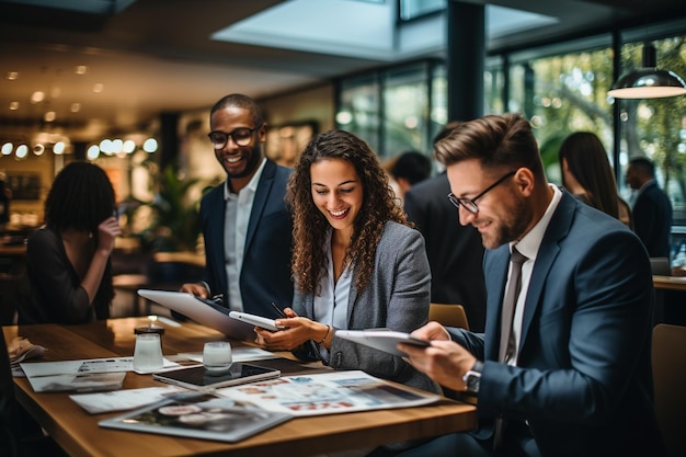 Multicultural Businesspeople Talking Near Devices Generative AI