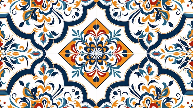 Multicultural design Seamless Mediterranean wall covering Portuguese tile design Turkish motif Moroccan mosaic Spanish ceramic Folkinspired dishware Tile pattern Indian patchwork