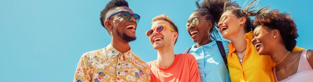 Photo multicultural friends enjoying summer day out