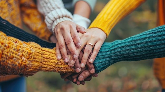 A multicultural gathering of individuals holding hands