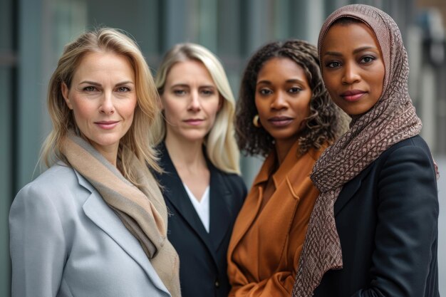 Multicultural group of four middle aged businesswomen