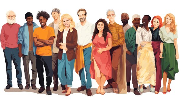 Фото Многокультурная группа людей, стоящих вместе в разных цветах, представляющих разнообразие