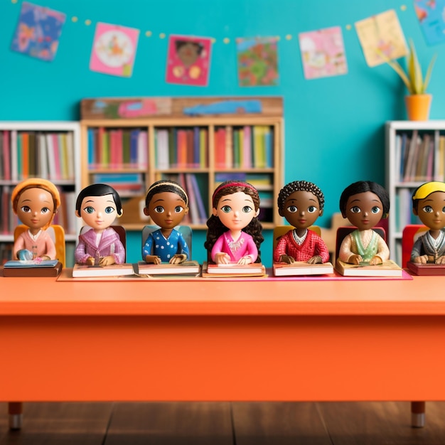 Photo multicultural multiracial gendered peg dolls sitting 2