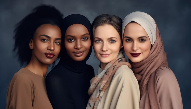 Multicultural portrait of women of different races March 8 World Womens Day