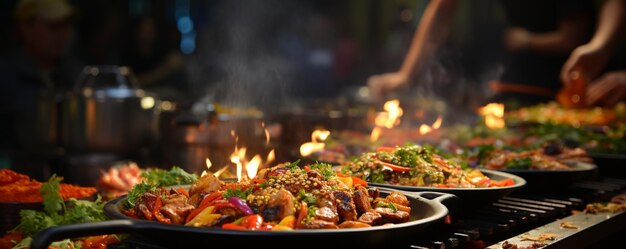 Photo multicultural street food fair tantalizing background