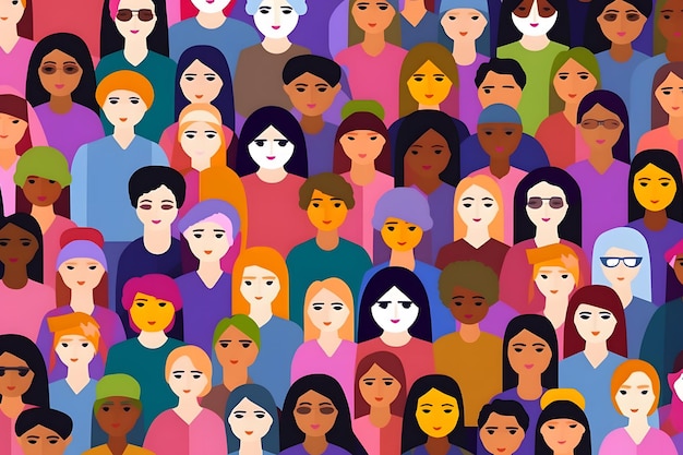 Multicultural women crowd portrait Neural network AI generated