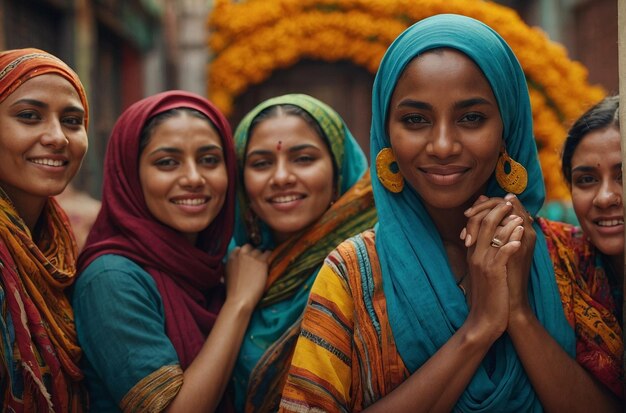 Multicultural women embracing divers