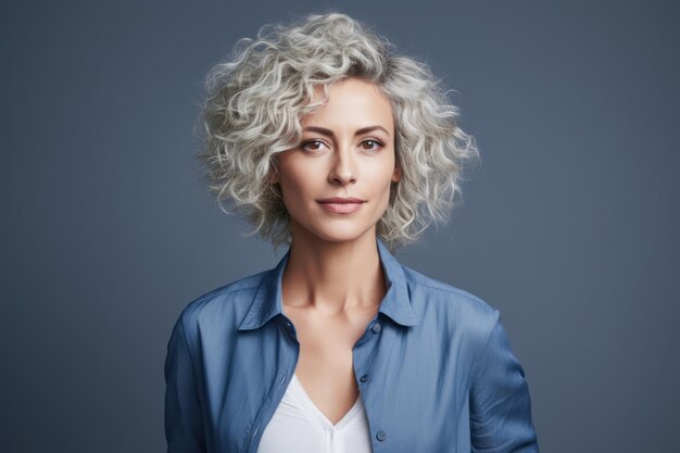 Photo multicultural young woman with curly white hair in a studio shot