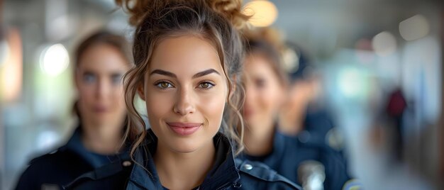 Foto multiculturele vrouwelijke politieagenten die vertrouwen en vriendelijkheid tonen in een diverse werkplek concept multiculturelle werkplaats vrouwelijke politieagentes vertrouwen diversiteit vriendelijkheid