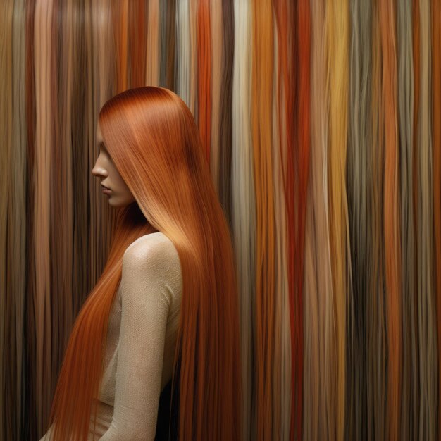 Foto strati multidimensionali un affascinante ritratto di una ragazza con i capelli rossi lunghi