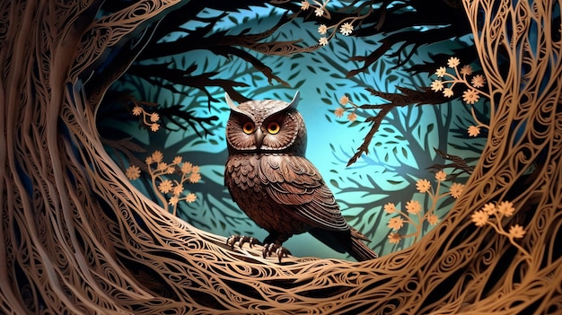 MultiDimensional Paper Cut Owl Craft Artwork