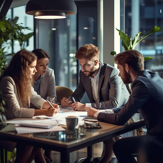 Multiethnic business people working together in the office AI Generated