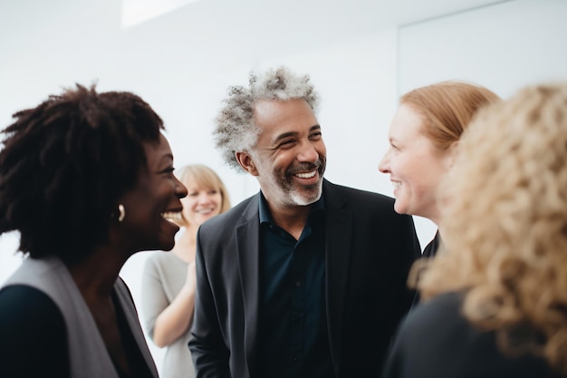 Multiethnic business professionals having a friendly conversation