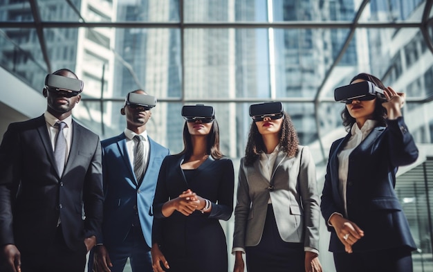 Photo multiethnic business team using virtual reality headset