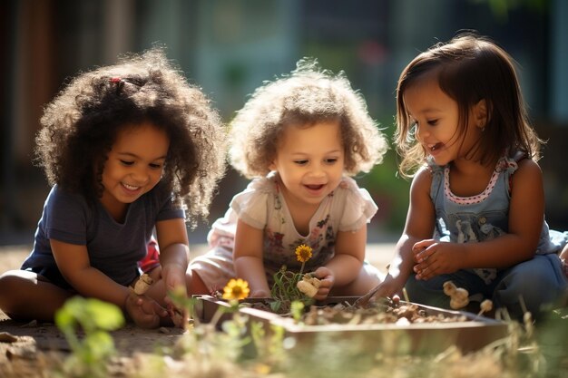 Photo multiethnic children embracing joy at daycare generative ai