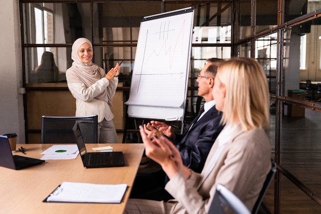 Multiethnic corporate business team meeting in the office for a strategic marketing plan - Office workers, entrepreneurs and company employee at work in a multinational company