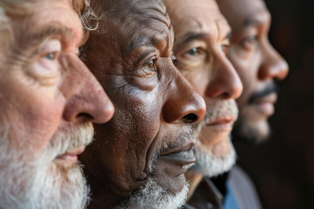 Foto diversità multietnica e bellezza gruppo di diverse etnie uomini anziani in profilo