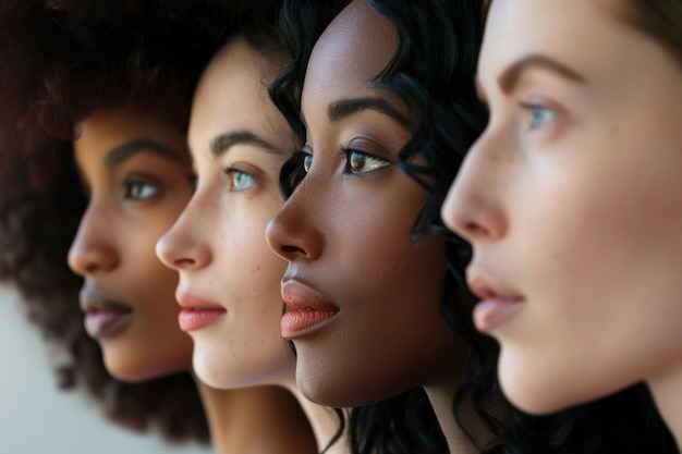 Photo multiethnic diversity and beauty group of different ethnicity women in profile