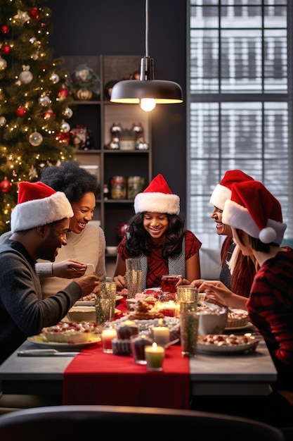 Multiethnic family enjoying Christmas at home