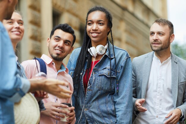 Multiethnic friends gathering together