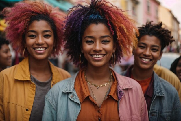 Multiethnic group of happy friends in the street