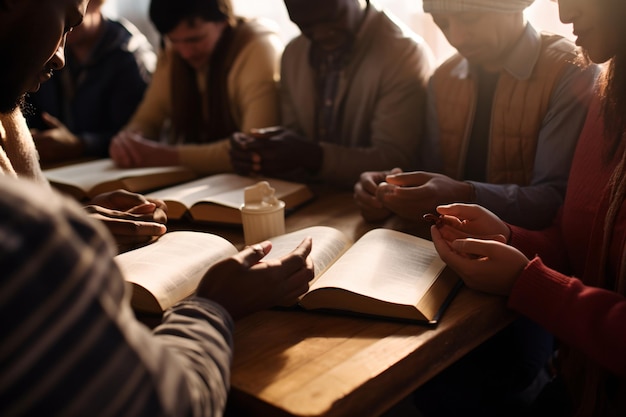 Photo multiethnic group of people praying together