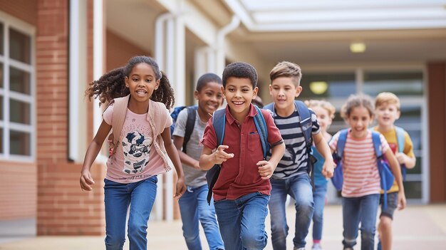 Photo multiethnic group of school children laughing