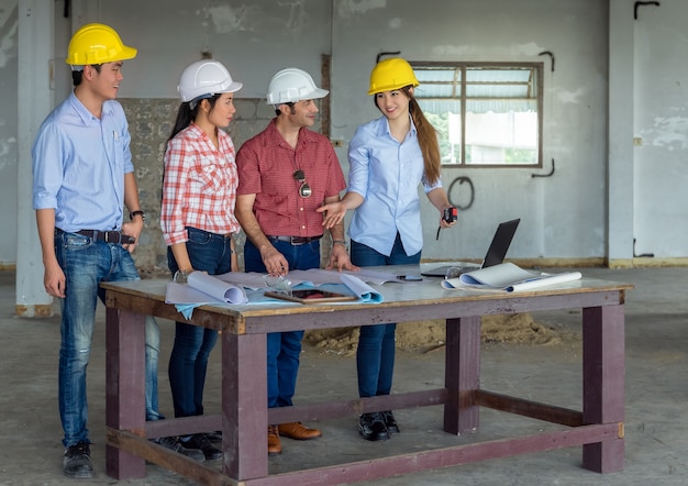 Multiethnic professional construction engineers working