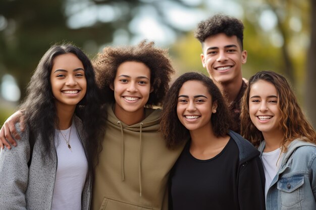 Multiethnic young friends smiling at camera