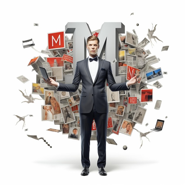 Photo the multifaceted modernity unveiling the effervescent digital man in the world of media