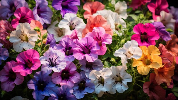 Multiflora Petunias in Full Bloom in Flower Garden