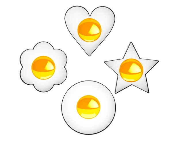 Multiform Fried Eggs on a white background