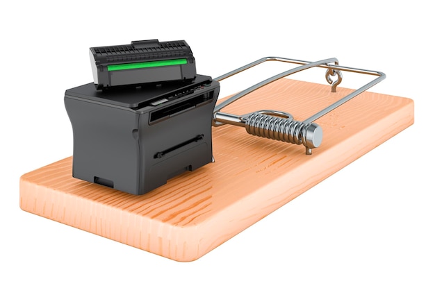 Multifunction laser printer MFP inside mousetrap 3D rendering