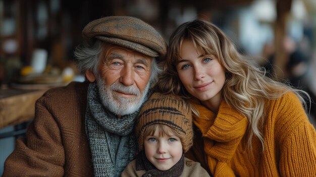 Multigenerational family in warm clothes enjoying time together