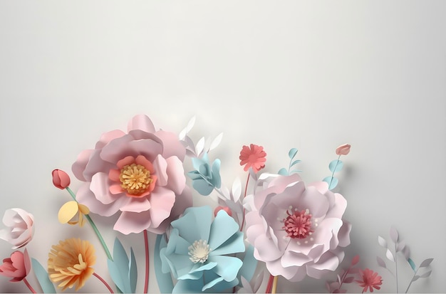 Multilayer Paper art Flowers on gray background AI generated