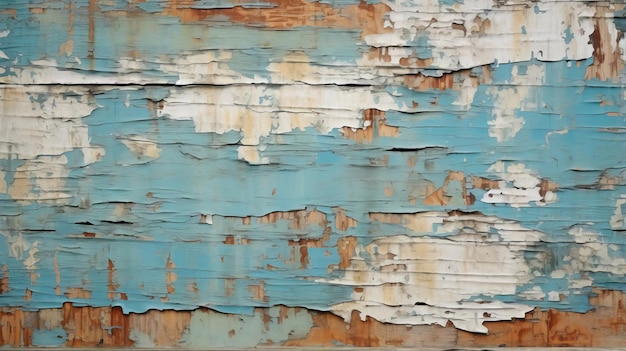 Multilayered Blue Cracked Paint On Old Wood Wall