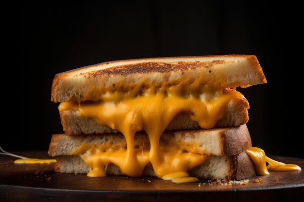 a multilayered grilled cheese sandwich with goldenbrown toasted bread and oozy melted cheese