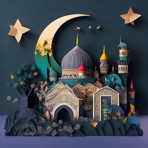 MultiLayered Paper Cut Craft and Eid Mubarak Greeting Card Design