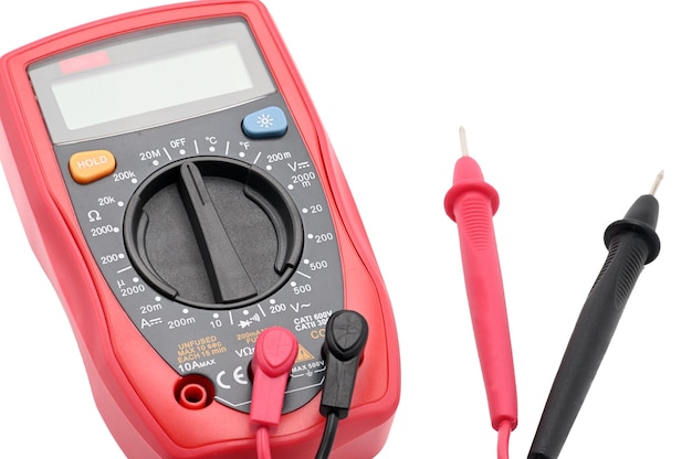 Multimeter for working with electricity on an isolated white surface