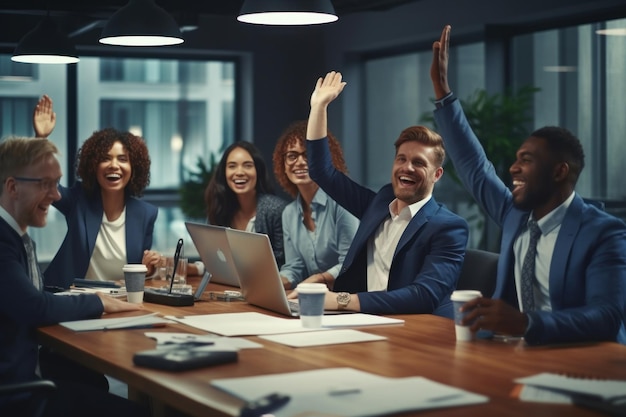 Multinationaal team viert succesvolle brainstorming bij het oplossen van problemen