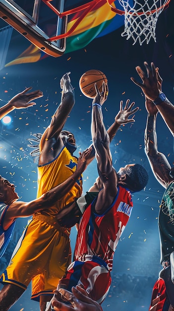 multinational basketball team in action