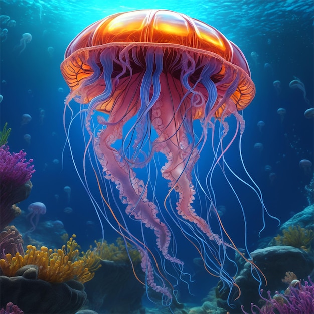 multiple alien jellyfish floating in a fantastical ocean sci fi fantastic dramatic lighting god