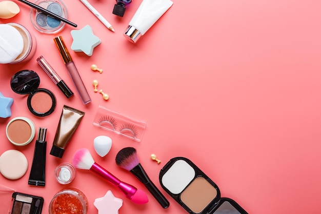 Multiple Beauty Tools On Pink Background