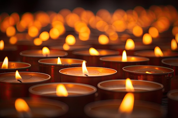 Multiple candles aflame with a limited focal range