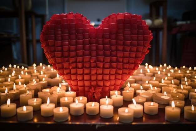 Photo multiple candles forming a heart shape created with generative ai