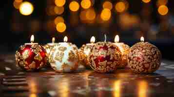 Photo multiple christmas balls on cinema table